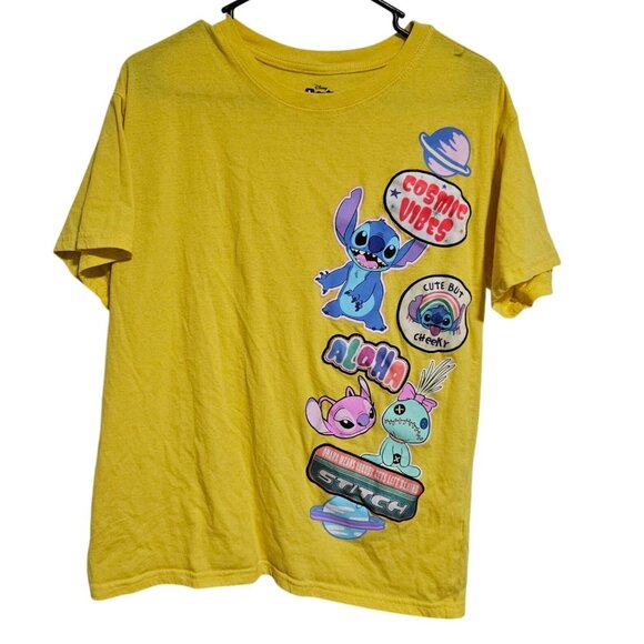 Disney Lilo and Stitch Yellow Graphic Tee Mens Size Medium Cosmic Vibes Aloha - Picture 1 of 5